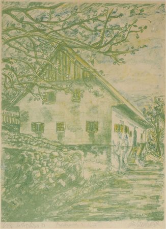 Miha Males 1903-1987 "La casa di Preseren" cm. 35x27 - incisione Firmato b. a...