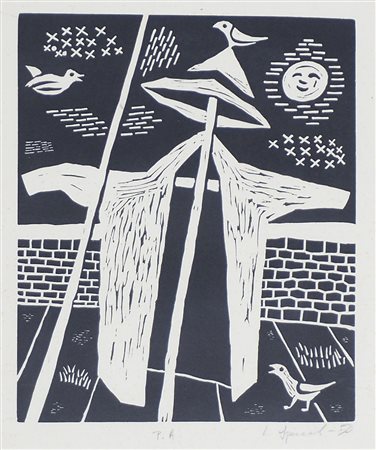 Luigi Spacal Trieste 1908-2000 "Spaventapasseri" cm. 32x24 - incisione...