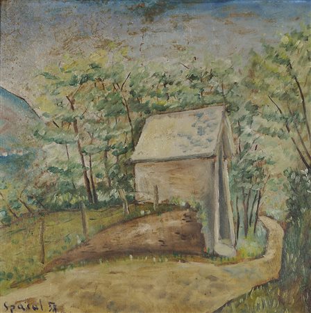 Luigi Spacal Trieste 1908-2000 "Casa nel bosco" cm. 41x43 - olio su...