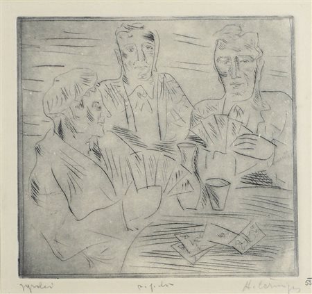 Avgust Cernigoj Trieste 1898-Sesana 1985 "Giocatori" cm. 17x19 - incisione...