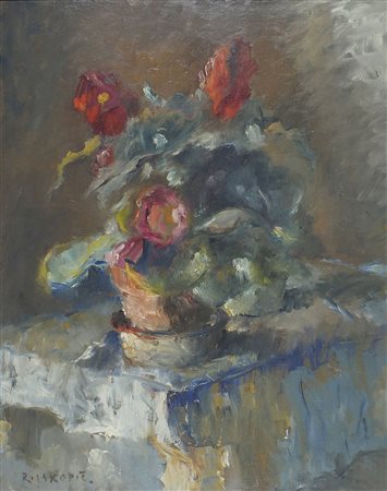 Rihard Jakopic 1869-1943 "Natura morta di fiori" cm. 70x55 - olio su cartone...