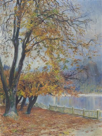 Ivan Vavpotic 1877-1943 "Autunno sulla riva del fiume" cm. 75x55 - olio su...