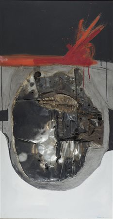 Klavdij Palcic 1940 "Composizione con ferri" cm. 130x70 - olio e metallo su...