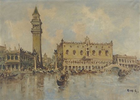 Giovanni Riva 1890-1973 "Venezia, canale su San Marco" cm. 50x70 - olio su...