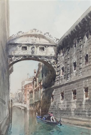 Emanuele Brugnoli Bologna 1859-Venezia 1944 "Gondola in canale" cm. 32x21 -...