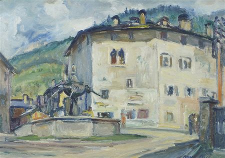 Luigi Scarpa Croce 1901-1967 "Piazzetta con fontana" cm. 24x34 - olio su...