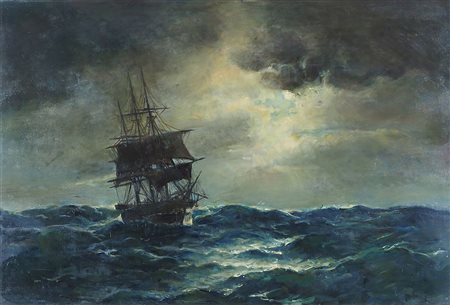 Hildegard Joos 1909-2005 "Veliero in alto mare" cm. 54x88 - olio su tela...