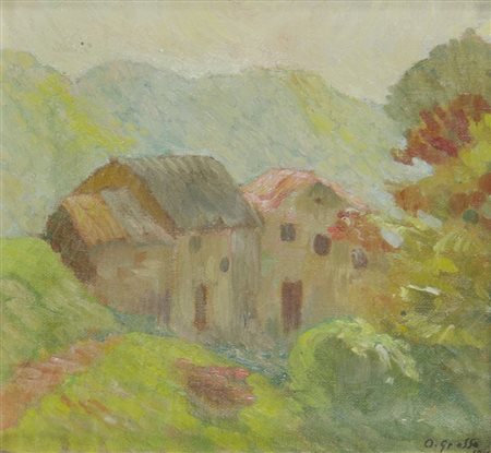 Orlando Grosso 1882-1968 "Case" cm. 21x22 - olio su tela su cartone Firmato...