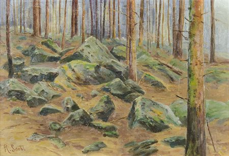 Raffaello Sorbi 1844-1931 "Bosco in autunno" cm. 24x34 - olio su tela Firmato...