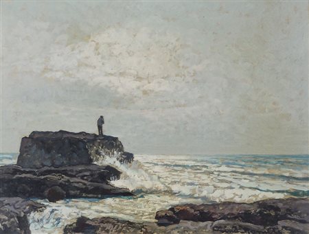 Gino Romiti Livorno 1881-1967 "Mareggiata" cm. 30x40 - tecnica mista su...