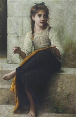 Maestro del XX secolo "Giovane rammendatrice" cm. 90x60 - olio su tela