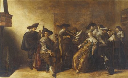 Pittore dell XIX secolo "Scena di interno" cm. 50x80 - olio su cartone