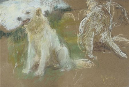 Maestro del XX secolo "Cani" cm. 28x43 - pastelli colorati