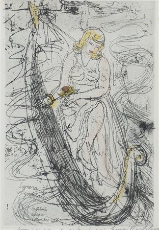 Luigi Bartolini 1892-1963 "Signora in gondola" (1956) cm. 33x23 - incisione...
