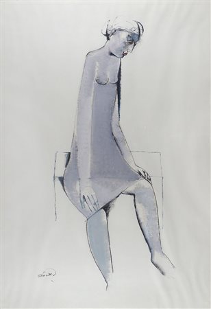 Lino Dinetto 1927 "Modella" cm. 98x68 - tecnica mista su carta Firmato b. a s.