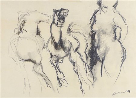 Augusto Murer 1922-1985 "Cavalli" cm. 40x58 - matita su carta Firmato b. a d....