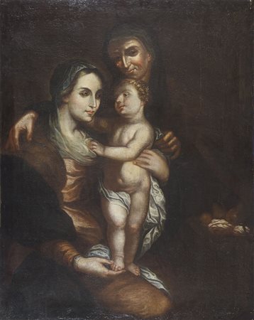 Maestro del XVII secolo "Madonna con bambino e S. Anna" cm. 110x89 - olio su...