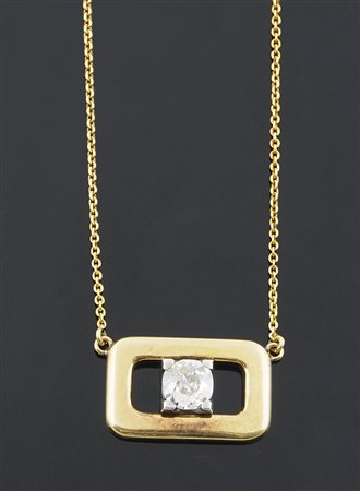 Collier in oro 14Kt con diamante naturale per 1ct circa (colore J). gr. 9,02.