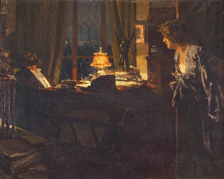 Lionello Balestrieri 1872-1958 "Riposino prinma di cena" cm. 60x75 - olio su...