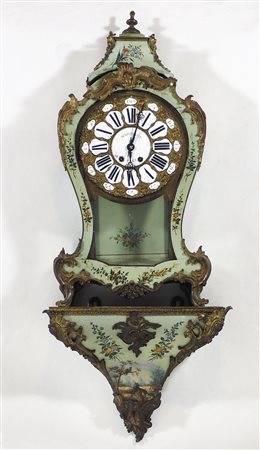 Orologio da tavolo in legno dipinto a motivi floreali e paesaggi con...