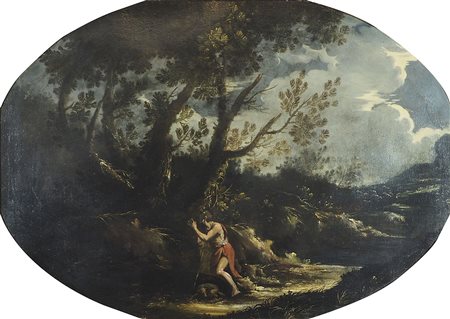 Ambito di Salvator Rosa 1615-1673 "San Giovanni Eremita" cm. 84x119 - olio su...