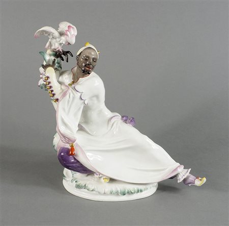 Meissen Spade: scultura in porcellana policroma raffigurante personaggio...