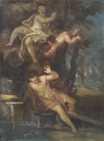 Maestro del XVIII secolo "Scena mitologica" cm. 31x23 - olio su carta su tela