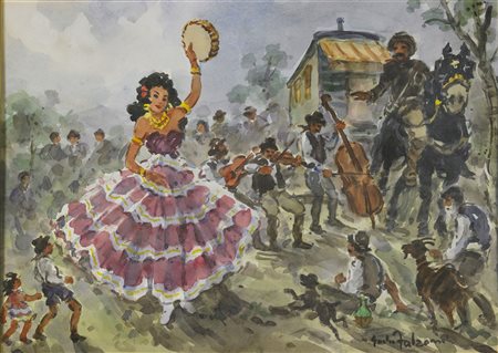 FALZONI GIULIO (1900 - 1978) Concerto. Acquarello su carta. Cm 70,00 x 50,00....