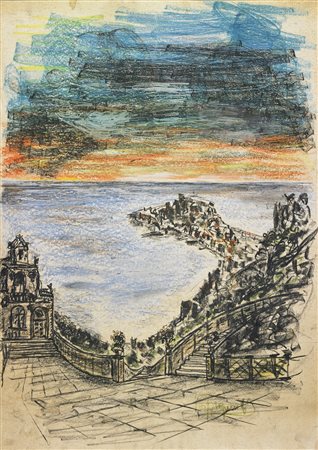 VESPIGNANI RENZO (1924 - 2001) Paesaggio. Tecnica mista su carta. Cm 70,00 x...