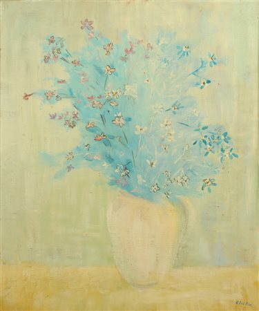 DEL BON ANGELO (1898 - 1952) Fiori bianchi e rose. . 1952. Olio su tela . Cm...
