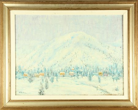 DEL BON ANGELO (1898 - 1952) Montagna in Piemonte. . 1949. Olio su tela . Cm...