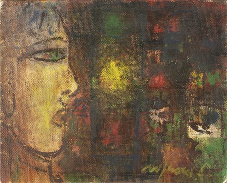 ROGNONI FRANCO (1913 - 1999) Semaforo. Olio su tela . Cm 40,00 x 50,00. Firma...