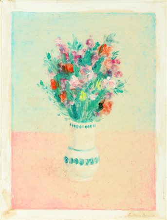 BUENO ANTONIO (1918 - 1985) Vaso di fiori. Tecnica mista su carta su tela. Cm...