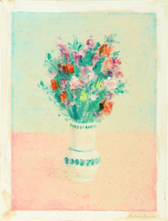 BUENO ANTONIO (1918 - 1985) Vaso di fiori. Tecnica mista su carta su tela. Cm...