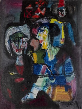 PAJETTA GUIDO PAOLO (1898 - 1987) Le signore si confidano. 1973. Acrilico su...