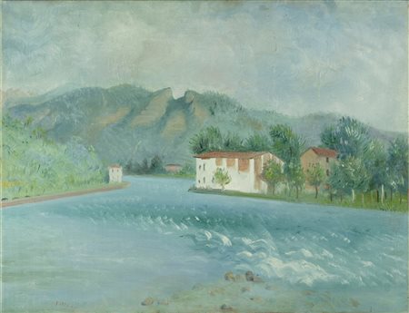 LILLONI UMBERTO (1898 - 1980) L'Adda a Brivio. 1948. Olio su tela . Cm 65,00...