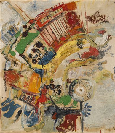 DAT SIMONE (n. 1927) Senza titolo. 1960. Tecnica mista su carta su tela. Cm...