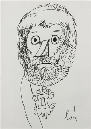 BAJ ENRICO (1924 - 2003) Ritratto di Nani Tedeschi. 1979. China su carta. Cm...