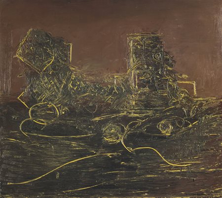 GUENZI COSTANTINO (1926 - 1989) Forme contrarie. 1973. Olio su tela . Cm...