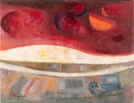 LONGARETTI TRENTO (n. 1916) Paesaggio fantastico con collina bianca. 1985....