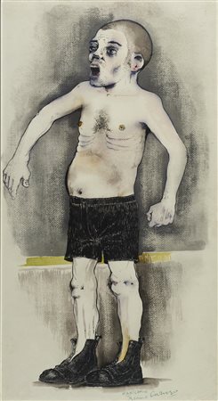 CARUSO BRUNO (n. 1927) Manicomio. Tecnica mista su carta su tela. Cm 39,00 x...