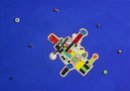 NUCARA RENZO (n. 1955) Lifeboat Blue. 2013. Collage su tavola. Cm 86,00 x...