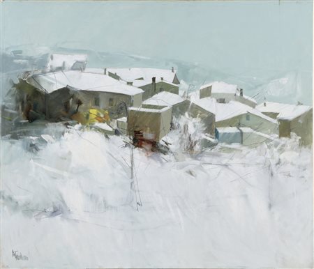 TAMBURRO ANTONIO (n. 1948) La nevicata. Olio su tela . Cm 80,00 x 70,00....