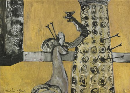 VACCHI SERGIO (n. 1925) Senza titolo. 1964. Olio su cartone. Cm 70,00 x...