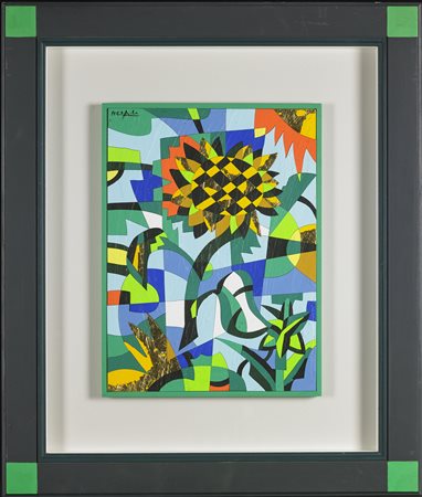 NESPOLO UGO (n. 1941) Sun Flower. acrilici su legno. Cm 30,00 x 40,00. Firma...