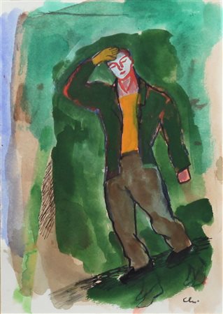 SANDRO CHIA, Mal di testa, Tecnica mista su carta Anni 2000 Dim.30x21,5...