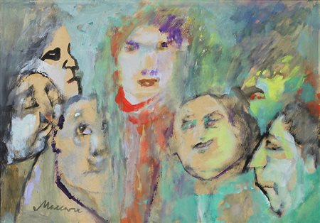 MINO MACCARI, Famiglia, Olio su cartone Anni 60 Dim.35x50 Autentica...