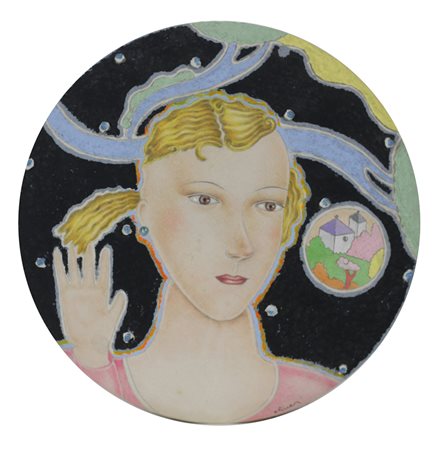 LUCA ALINARI, Volto su fondo nero, Tecnica mista su tela Anno 2004 Diam.30 Al...