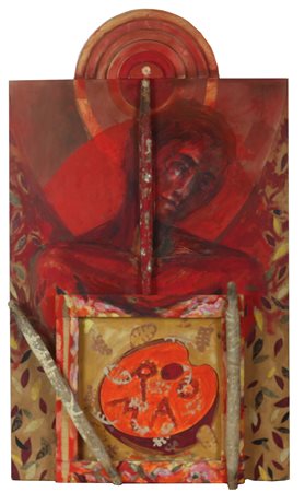 BRUNO CECCOBELLI, Cancelli d'amor, Olio e tecnica mista su tavola Dim.93x53...