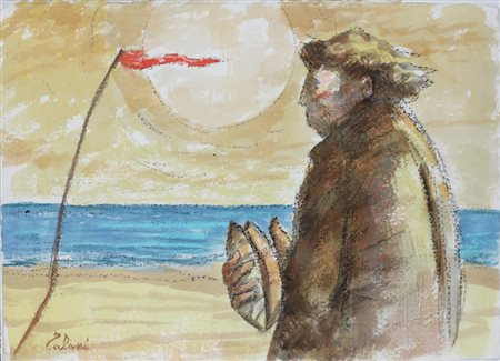 GIAMPAOLO TALANI, L'uomo con la conchiglia, Tecnica mista su carta Anno 2015...